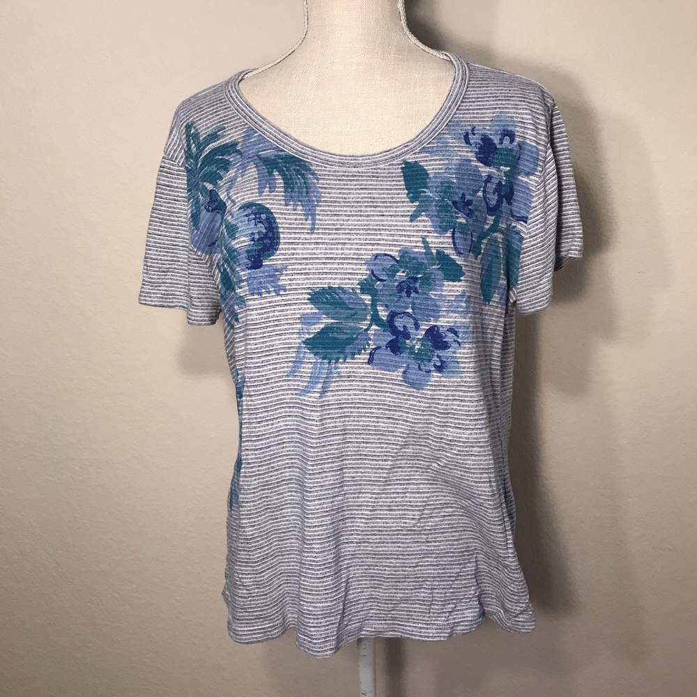 Lucky brand blue floral striped tie shirt large